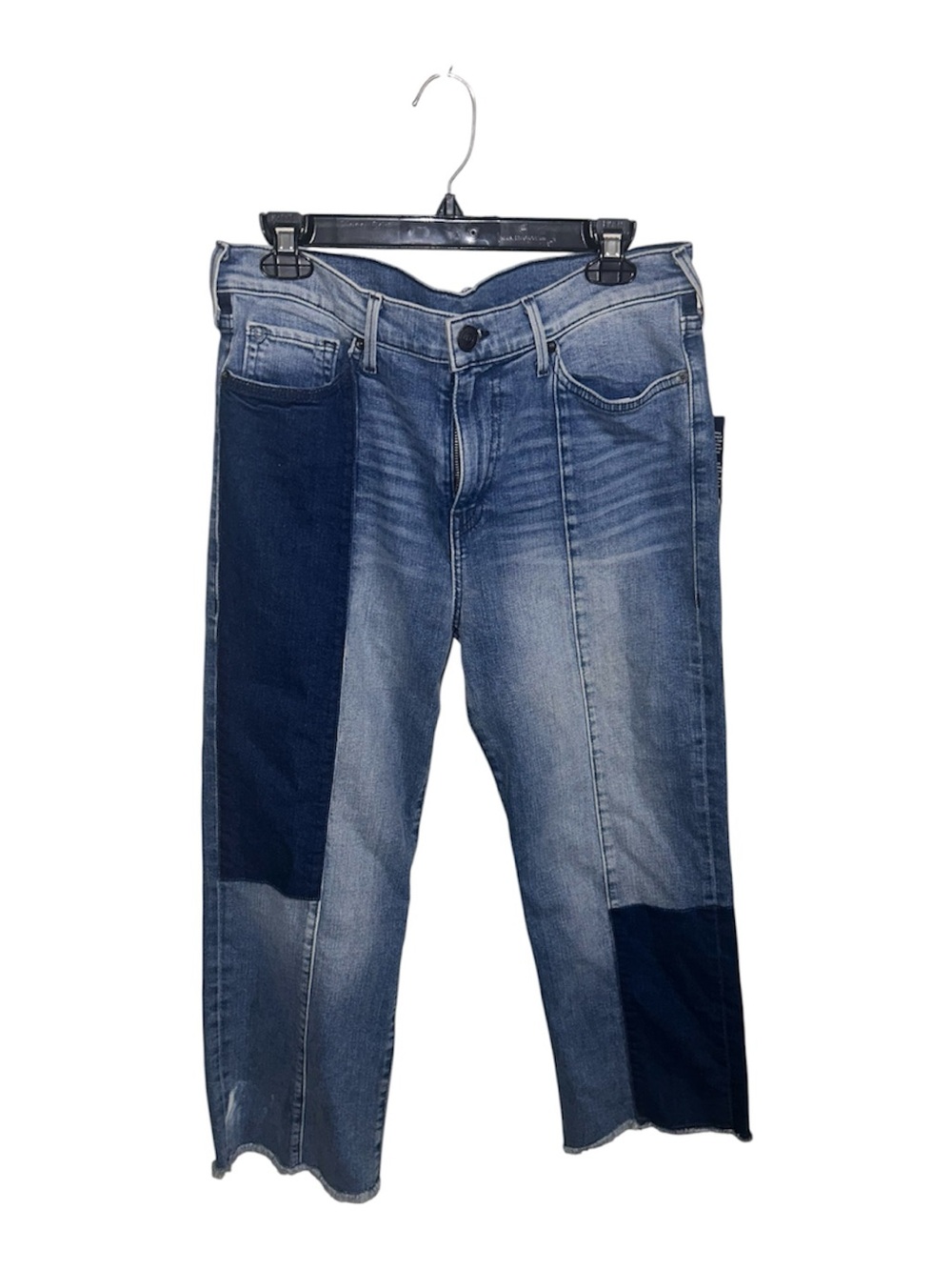 True Religion Stovepipe Patchwork Raw Hem Cropped Jeans Size 32 Boho Colorblock